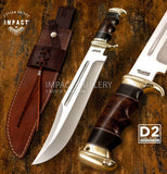 CROCODILE DUNDEE CUSTOM BOWIE KNIFE BY IMPACT CUTLERY UK, Stacked leather handle. D2 Blade. UK Knife shop, UK Knife store, UK Knife retailer