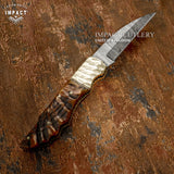 CUSTOM DAMASCUS FOLDING POCKET KNIFE HAND MADE BY IMPACT CUTLERY
