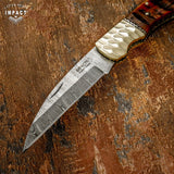 CUSTOM DAMASCUS FOLDING POCKET KNIFE HAND MADE BY IMPACT CUTLERY