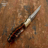 CUSTOM DAMASCUS FOLDING POCKET KNIFE HAND MADE BY IMPACT CUTLERY