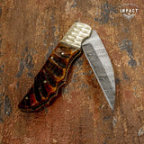CUSTOM DAMASCUS FOLDING POCKET KNIFE HAND MADE BY IMPACT CUTLERY