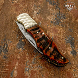 CUSTOM DAMASCUS FOLDING POCKET KNIFE HAND MADE BY IMPACT CUTLERY