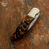 CUSTOM DAMASCUS FOLDING POCKET KNIFE HAND MADE BY IMPACT CUTLERY