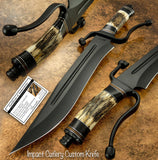 UK custom bowie, Black Powder Coated, Stag Antler
