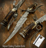 IMPACT CUSTOM DAMASCUS STAG BOWIE KNIFE