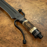 UK custom bowie, Black Powder Coated, Stag Antler