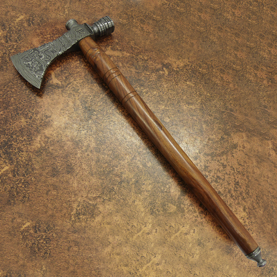 Hache Tomahawk Tactique En Acier Damas Forgée à La Main - Manche En Frêne - Neuf