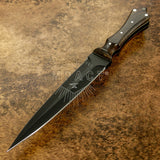 UK Custom boot knife dagger, Blade powder coated, Burl Wood