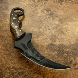 UK Custom Karambit Knife, Black powder coated, Burl wood
