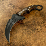 UK Custom Karambit Knife, Black powder coated, Burl wood