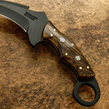 UK Custom Karambit Knife, Black powder coated, Burl wood