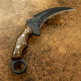 UK Custom Karambit Knife, Black powder coated, Burl wood