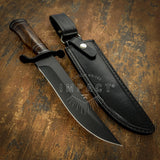 UK CUSTOM KNIFE, BLACK POWDER COATED, BURL WOOD