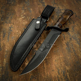 UK CUSTOM KNIFE, BLACK POWDER COATED, BURL WOOD