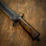 UK CUSTOM KNIFE, BLACK POWDER COATED, BURL WOOD