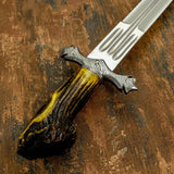 UK Custom bowie knife, Antique Stag Antler, Custom Damascus knife, Crown Antler