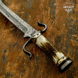 IMPACT CUSTOM DAMASCUS STAG BOWIE KNIFE