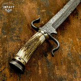 IMPACT CUSTOM DAMASCUS STAG BOWIE KNIFE