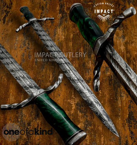IMPACT CUTLERY RARE CUSTOM DAMASCUS MEDIEVAL SWORD DAGGER KNIFE