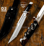Bull Horn Handle Knife, Blood Grooved Tanto Point D2 Blade, Custom made by IMPACT CUTLERY UK, UK Knife store, UK Knife seller, UK Knife shop