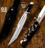 Bull Horn Handle Knife, Blood Grooved Tanto Point D2 Blade, Custom made by IMPACT CUTLERY UK, UK Knife store, UK Knife seller, UK Knife shop