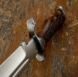 Hand forged Damascus guard view from different angle 