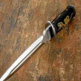 The artwork runs vertically along the grip, giving the handle a dramatic visual flow while maintaining a smooth ergonomic contour for secure handling.