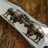 Bison Engraved Blade with Serrated top edge, UK Knife store