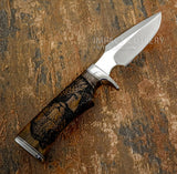 Model #6664 is a finely crafted custom hunting knife that combines practical field performance with highly detailed wildlife engraving.