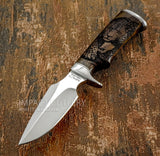 Built with a satin-finished D2 tool steel blade and a beautifully engraved rosewood handle, this knife presents a balanced blend of durability, artistry, and classic craftsmanship