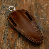 A Custom brown leather sheath for the Skinning Full Tang knife with contrast stitching