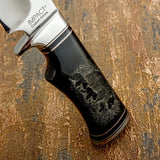 The combination of durable D2 steel, natural bull horn handle, and rugged leather sheath creates a distinctive one-of-a-kind knife that appeals to both collectors and outdoor enthusiasts.
