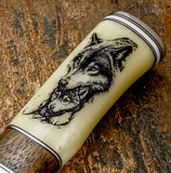 Fine line work defines the fur texture, facial contours, and alert expression, while the natural bone coloration enhances contrast and depth
