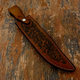 Hand Crafted and Engraved Leather sheath, scrollwork