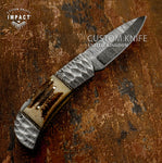 IMPACT CUTLERY CUSTOM DAMASCUS FOLDING POCKET KNIFE | LOCK BACK