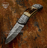 IMPACT CUTLERY CUSTOM DAMASCUS FOLDING POCKET KNIFE | LOCK BACK