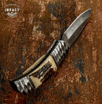 IMPACT CUTLERY CUSTOM DAMASCUS FOLDING POCKET KNIFE | LOCK BACK
