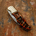CUSTOM DAMASCUS FOLDING POCKET KNIFE HAND MADE BY IMPACT CUTLERY