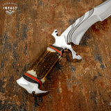 MPACT CUTLERY CUSTOM D2 TOOL STEEL BOWIE KNIFE BONE STAG HANDLE