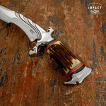MPACT CUTLERY CUSTOM D2 TOOL STEEL BOWIE KNIFE BONE STAG HANDLE