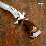 MPACT CUTLERY CUSTOM D2 TOOL STEEL BOWIE KNIFE BONE STAG HANDLE