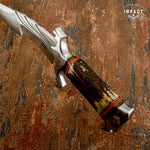 MPACT CUTLERY CUSTOM D2 TOOL STEEL BOWIE KNIFE BONE STAG HANDLE