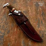 MPACT CUTLERY CUSTOM D2 TOOL STEEL BOWIE KNIFE BONE STAG HANDLE