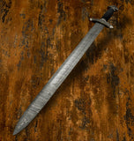 Hand-Forged Damascus Viking Sword – 33.5" Norse-Inspired Longsword with Custom Scabbard, Buy UK Swords
