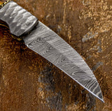 CUSTOM DAMASCUS FOLDING POCKET KNIFE HAND MADE BY IMPACT CUTLERY UK, Knife Store, Buy Knife, Damascus Bolsters, Carved Bone Handle, Trapper Knife, Gentlemen folding knife