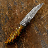 Hand carved Camel Bone Handle, Damascus Blade and Bolsters, UK knife store