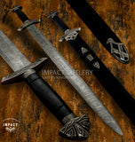 Hand-Forged Damascus Viking Sword – 33.5" Norse-Inspired Longsword with Custom Scabbard, Buy UK Swords