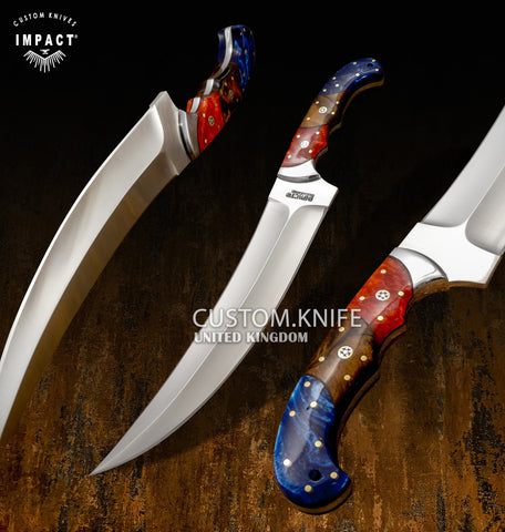 IMPACT CUTLERY UK RARE CUSTOM FULL TANG CURVED DAGGER KNIFE | MOSAIC PINS | RESIN