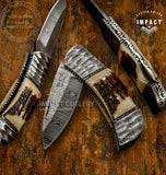 IMPACT CUTLERY CUSTOM DAMASCUS FOLDING POCKET KNIFE | LOCK BACK