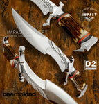 Intricate Grooved Custom Knife with deer antler handle. UK Custom Knife store, UK Knife seller, UK Knife shop